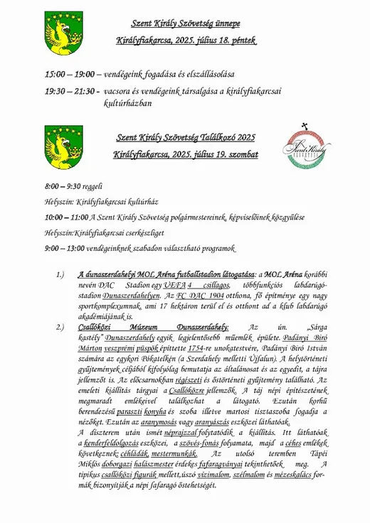 'SZENT KIRÁLY SZÖVETSÉG ÜNNEPE' cikk borítóképe